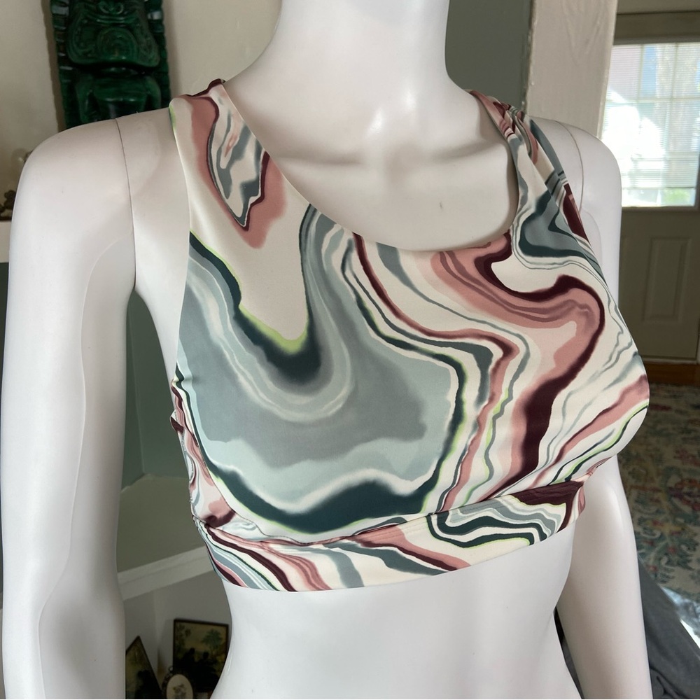 Athleta Activate Marble Print Abstract Swirl Sports Bra Small S Racerback